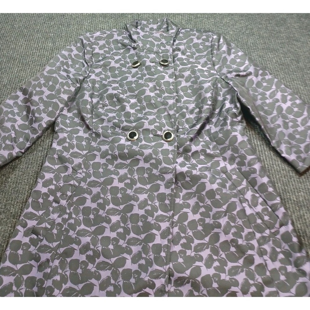 Stacy Adams Women's Purple Lined Pea Coat w/Black leafy‎ design, 2 large buttons